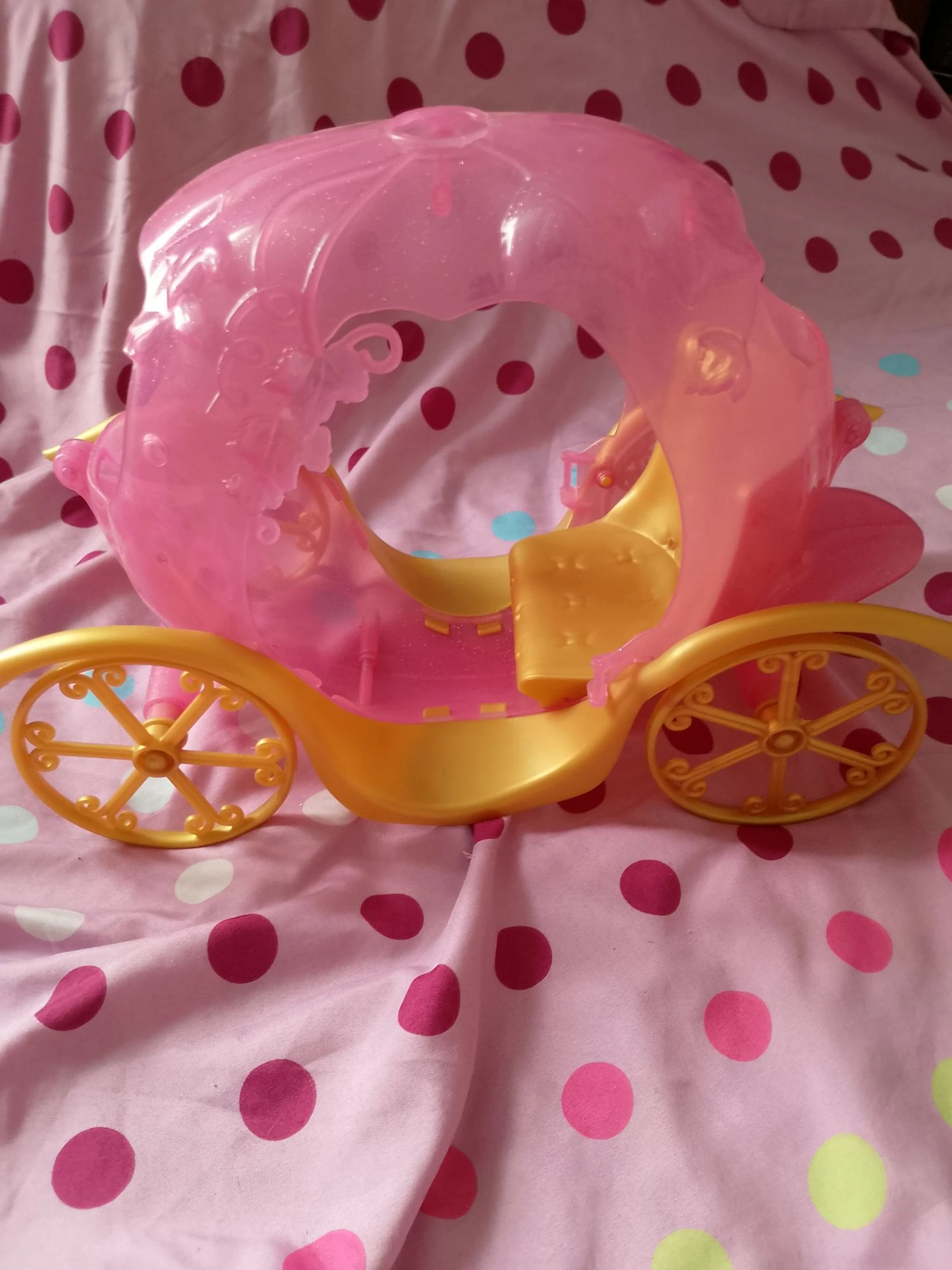 Roze glitter en gouden plastic poppenwagen, prinsesstijl – photo 6